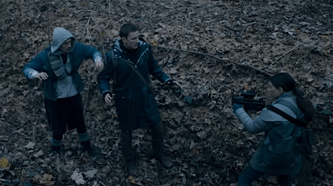 The Rain S2Ep6 Kira Holds Martin &amp; Patrick at Gunpoint