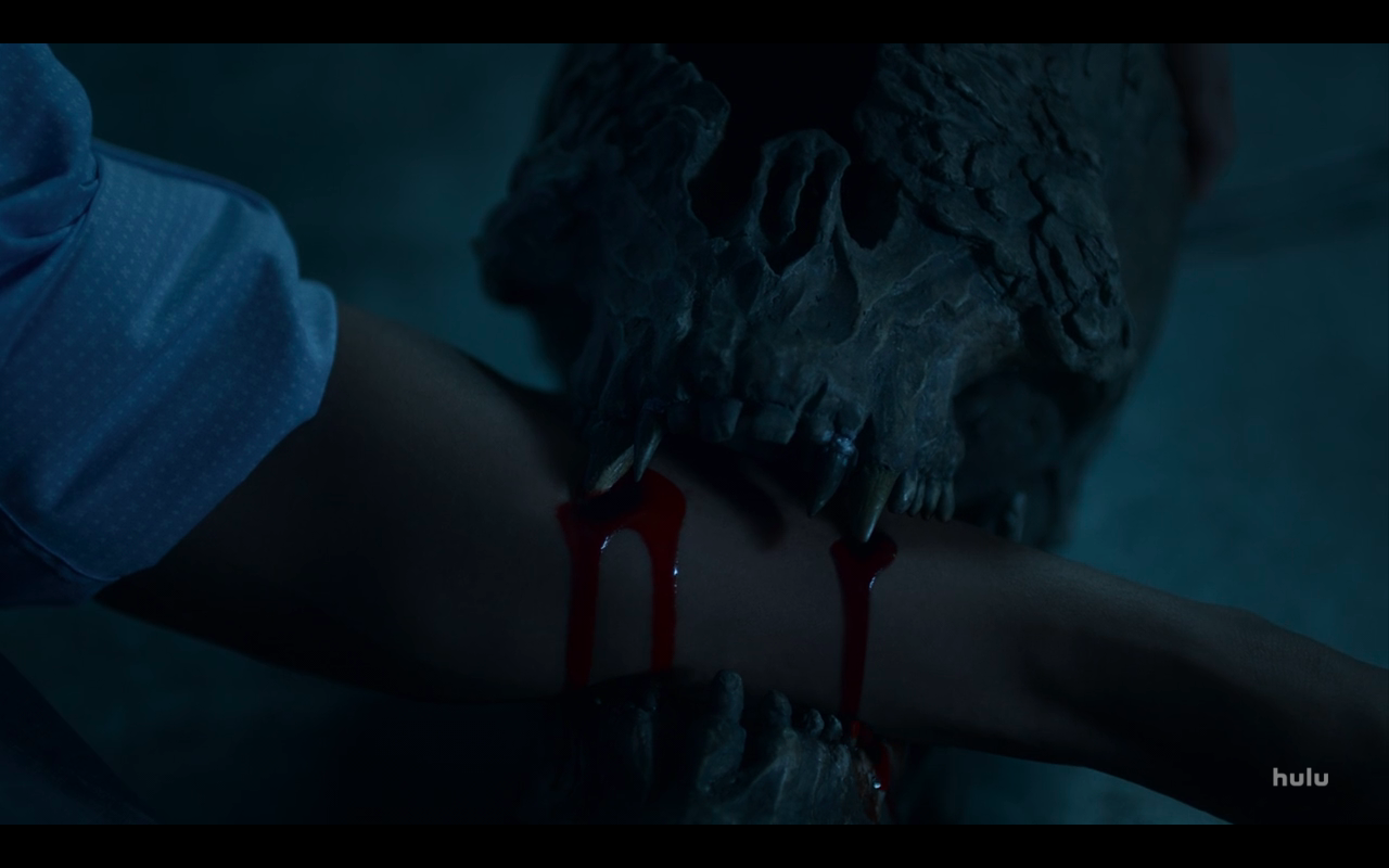 Helstrom S1Ep2 Keeper Skull Bites Chris' Arm