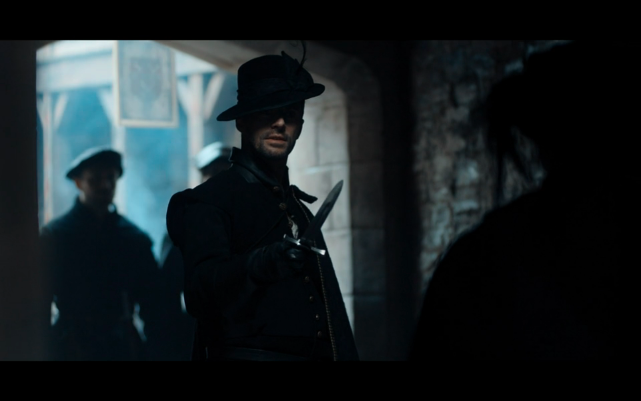 Disc of Witches S2Ep2 Matt Royden with Hubbard's Men