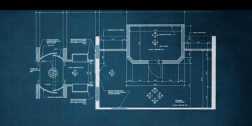 Snowpiercer S3Ep1 Plans to Repurpose Butcher's Compartment:Meat Locker (Opening Credits)